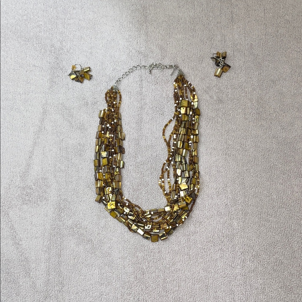 Brown & Gold Beaded Necklace Set